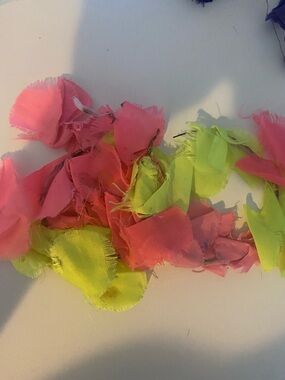 Neon Pink and Lime Green Fabric Petal Drop Earrings